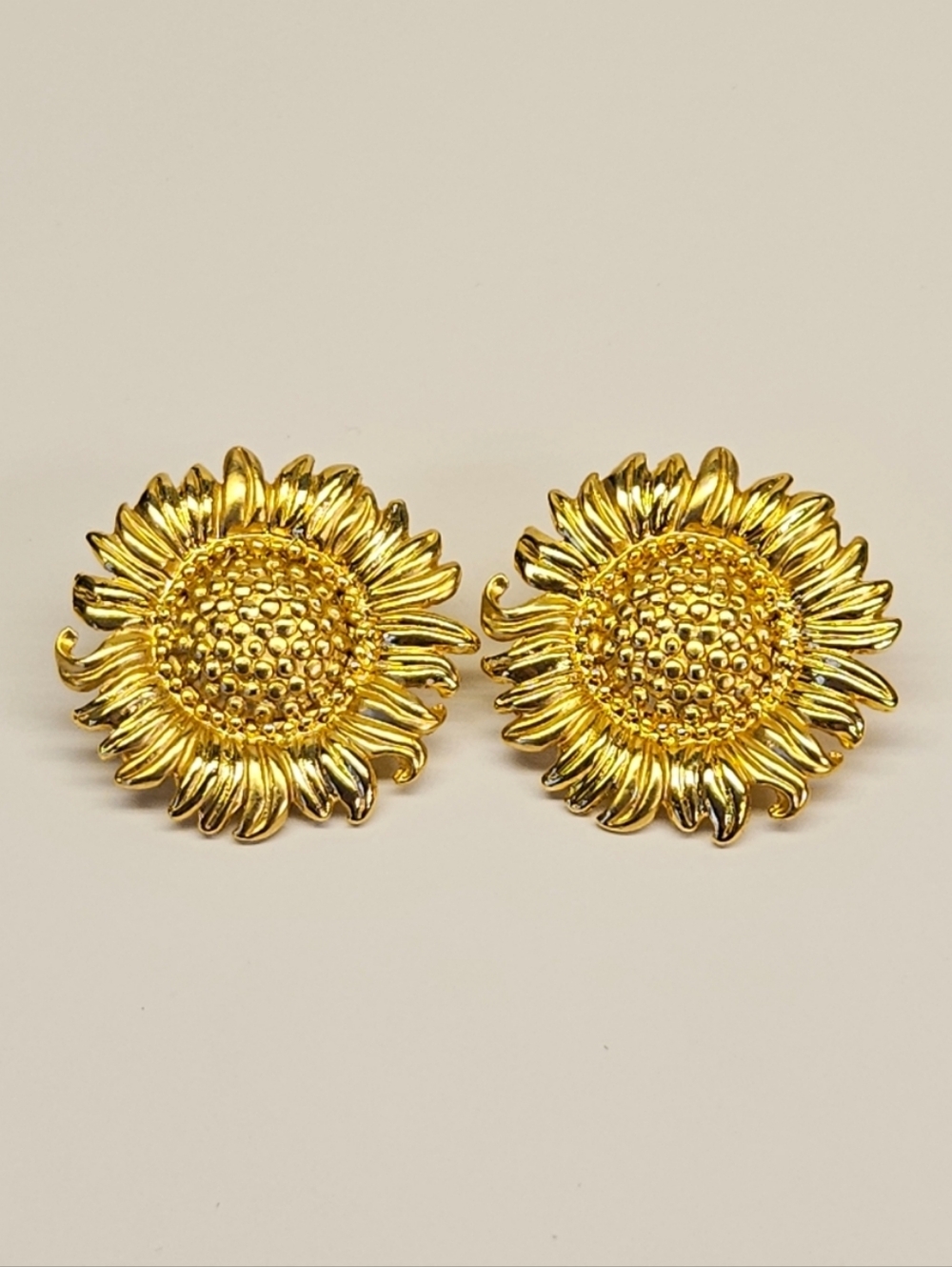 Large Gold Sunflower Clip On Earrings